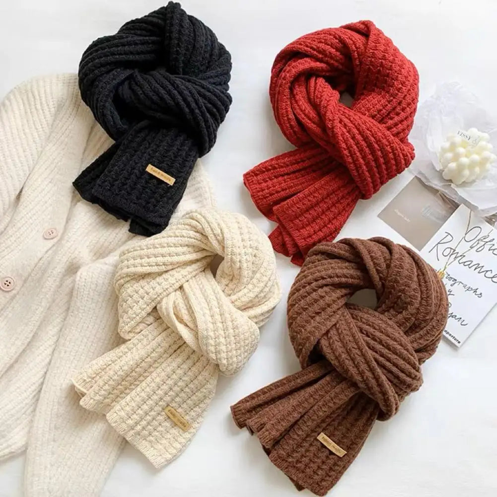 Winter Scarf Knitted Elastic Windproof Stay Warm Shawl Anti-shrink Lady School Outdoor Scarf