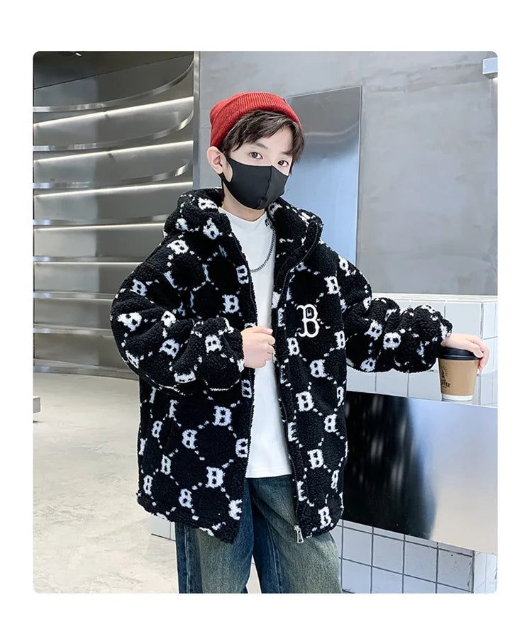 Teenage Warm Wool Jacket Zip Up Hoodie Blends Outerwear