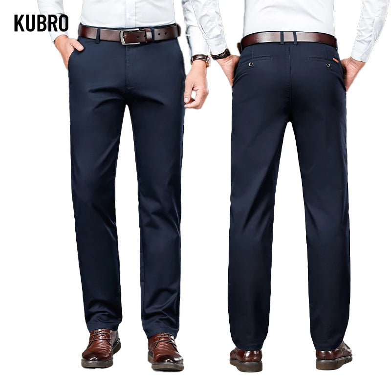 KUBRO High Quality Men's Clothing Autumn Winter Office Business Casual Trousers American Elegant Loose Straight Cargo Pants