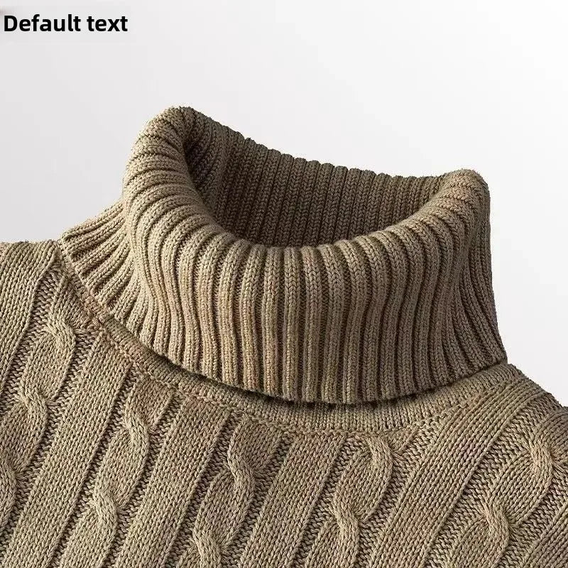 Men's Fleece-Lined Thickened Warm Soft Polo/Turtle Neck Sweater New Knitted Top Winter Jumper