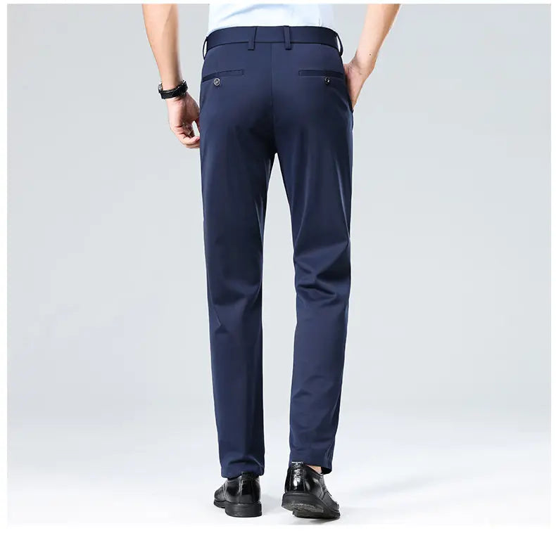 Men's Stretchy Casual Business Pants Spring Summer Breathable Full Length Home Work Trousers