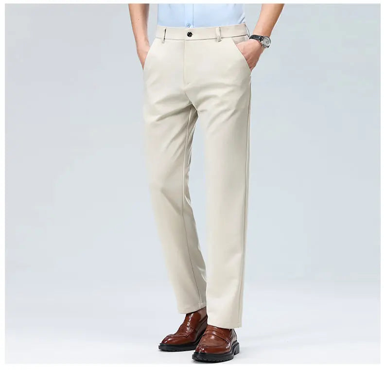 Men's Stretchy Casual Business Pants Spring Summer Breathable Full Length Home Work Trousers