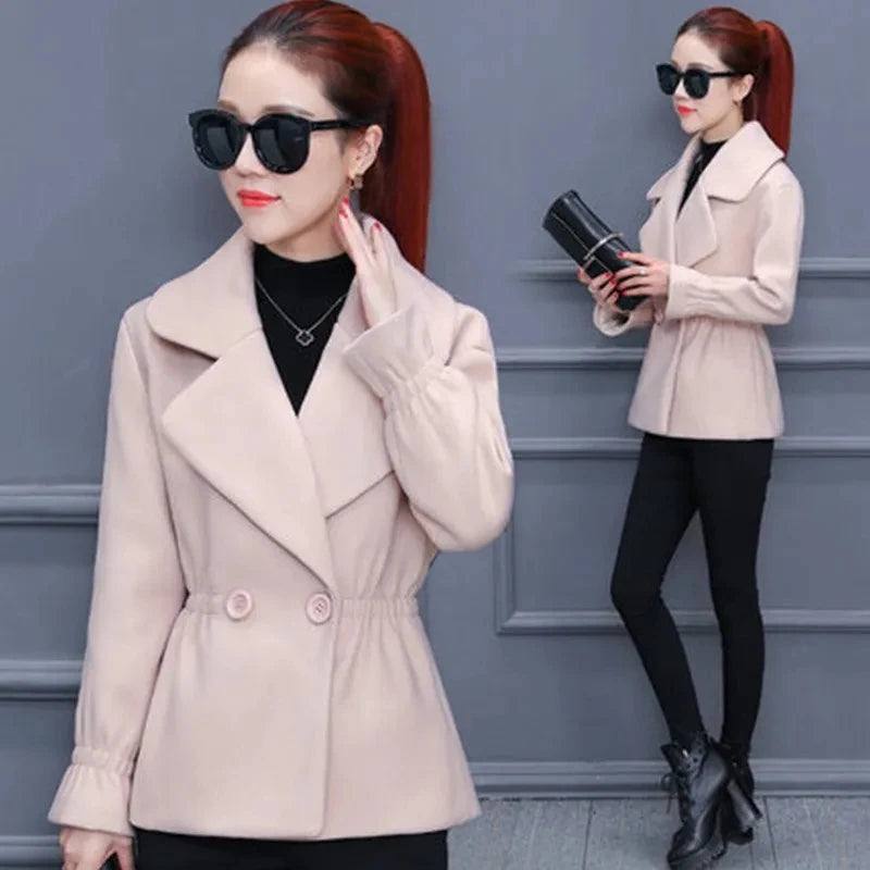 Elegant winter 100% wool Tops Female  coat for Autumn Winter Casual Short Jacket Double-Breasted Outerwear