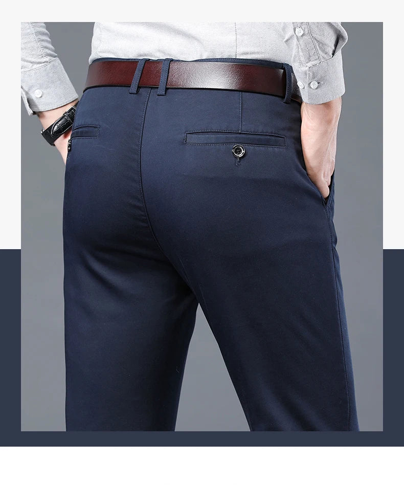 HIQOR Winter Fleece Men's Casual Pants Stretch Solid Business Straight Trousers ideally for Office .