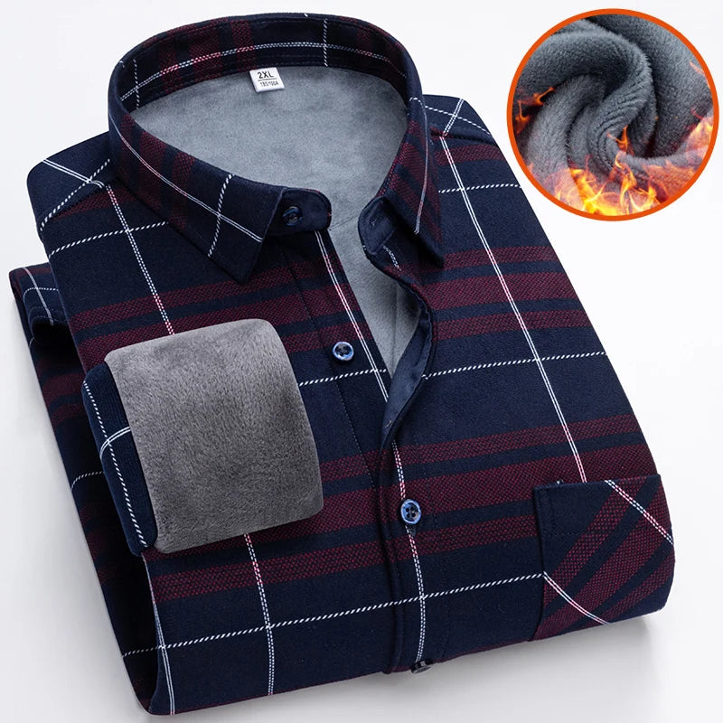 NoEnName_Null Men’s Casual Flannel Plaid Shirt - Full Sleeves, Turn-Down Collar, Perfect for Winter