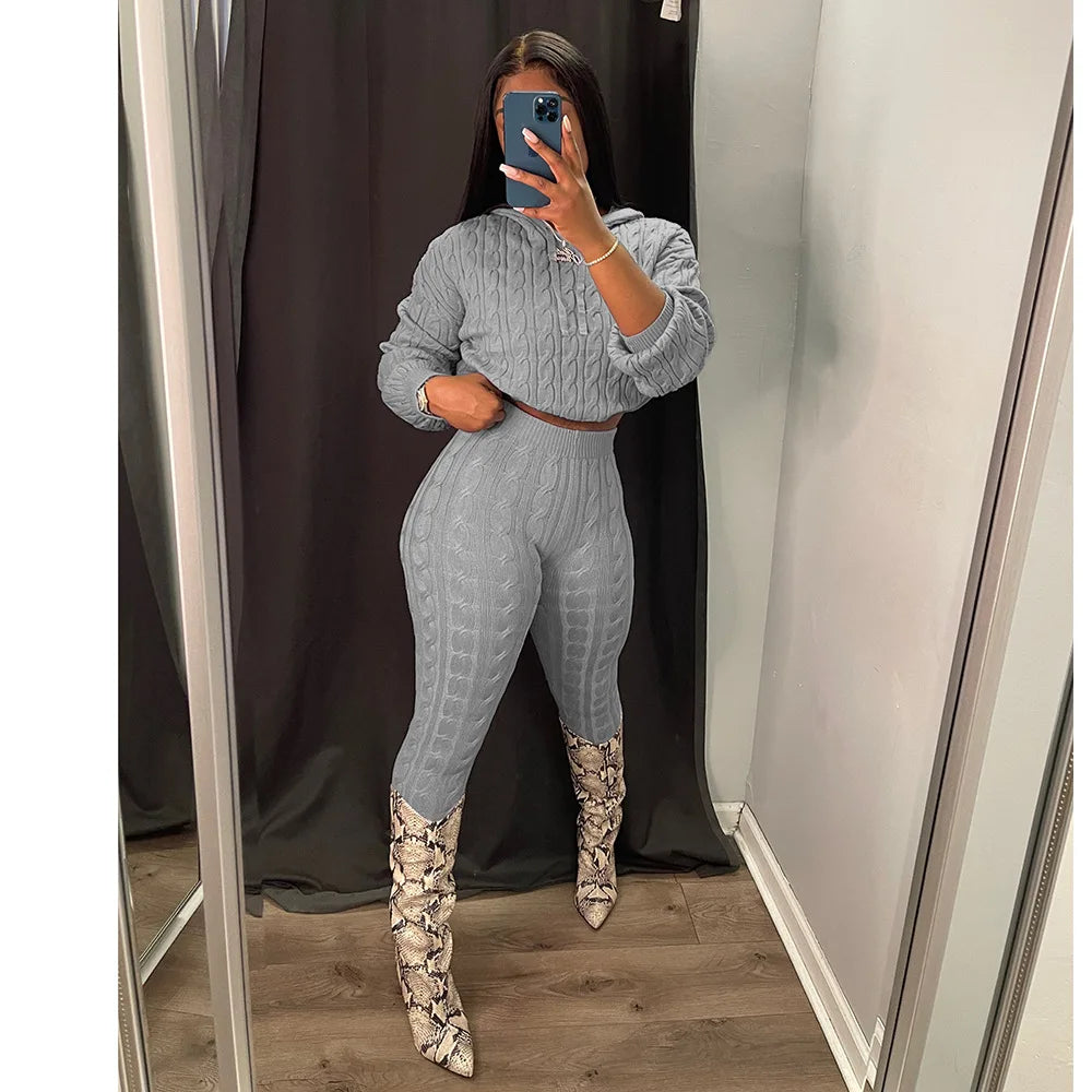 Fall Winter Women Skinny Hoodies and Pant Casual Two Piece Outfits