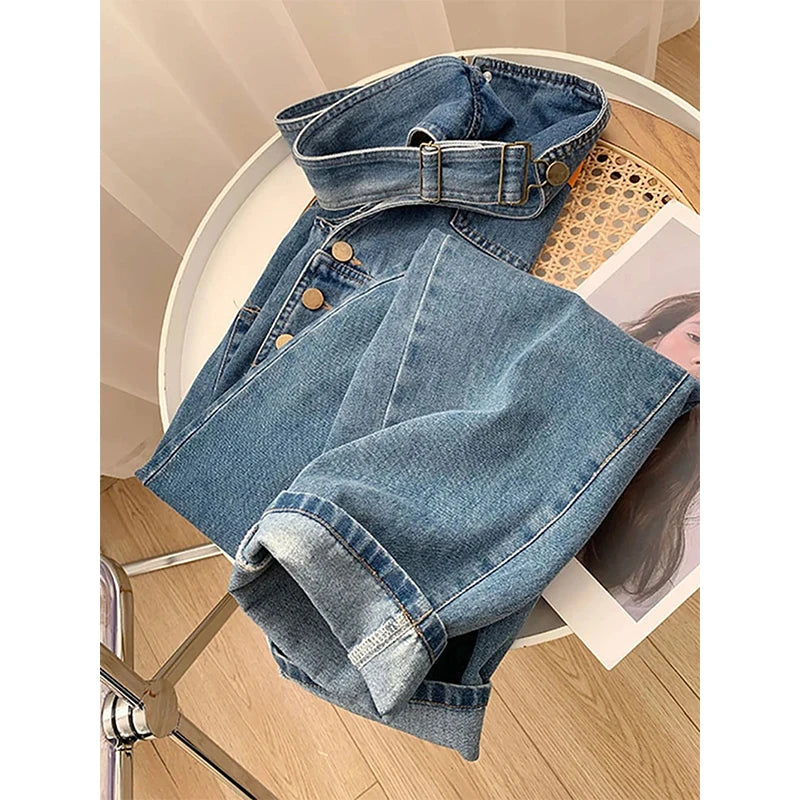 MEXZT Jumpsuits  Denim Overalls Vintage Loose Casual Wide Leg Jeans