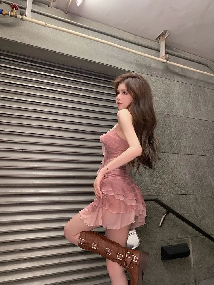 Nomikuma Women's Sexy Ruffled A-Line Mini Dress – Sleeveless V-Neck Summer Style