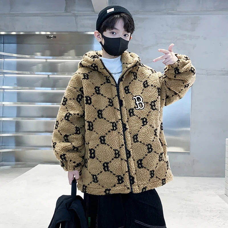 Teenage Warm Wool Jacket Zip Up Hoodie Blends Outerwear