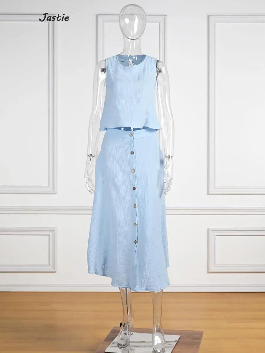 JASTIE Women's Casual A-Line Sleeveless Jersey Dress – Mid-Calf Length, Spring/Summer Style