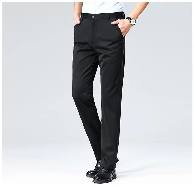 Men's Stretchy Casual Business Pants Spring Summer Breathable Full Length Home Work Trousers