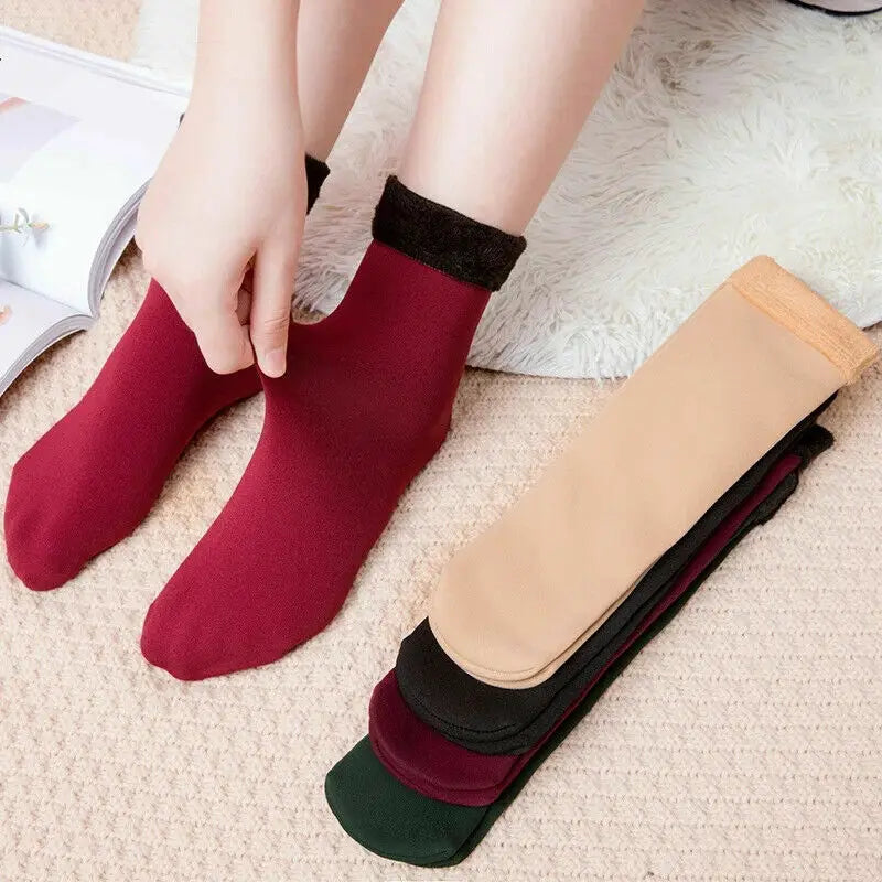 Velvet Women Winter Warm Thicken Socks, Thermal Soft Casual Solid Colour Wool Cashmere Home Snow Boots Floor Sock 1Pairs