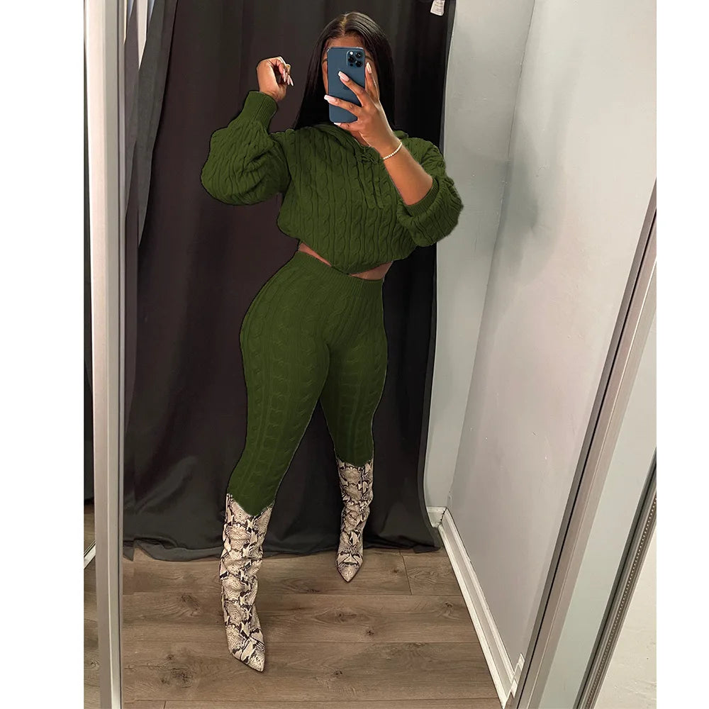 Fall Winter Women Skinny Hoodies and Pant Casual Two Piece Outfits