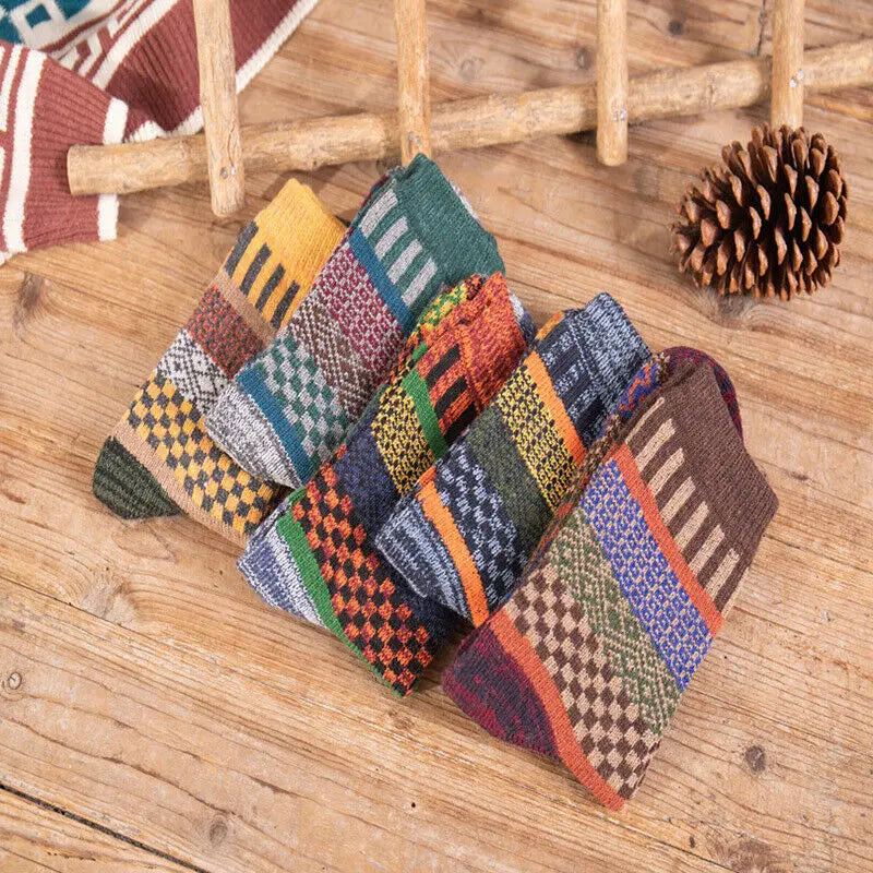 5 Pairs Winter Thick Warm Nordic Wool Blend Socks High Quality Fashion Vintage Thermal Crew socks For Men and Women Gifts 2023