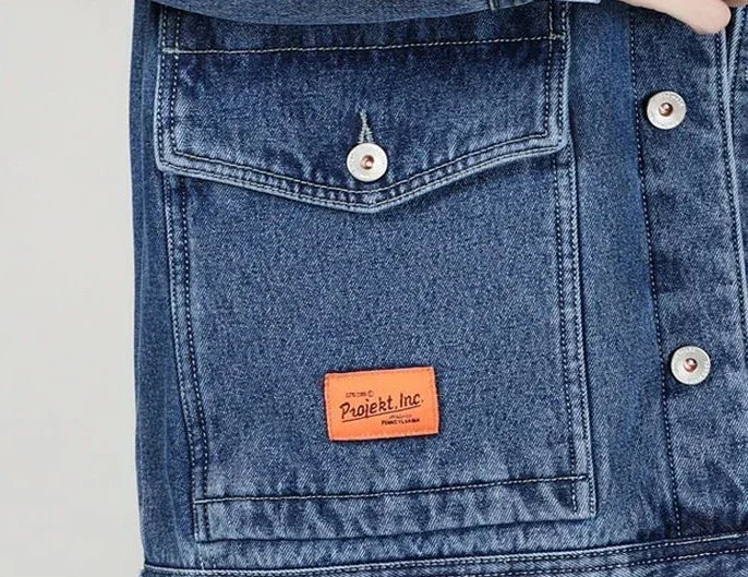 Shangkaka Men's Winter Denim Jacket – Japan Style with Patchwork Design and Detachable Lower Edge