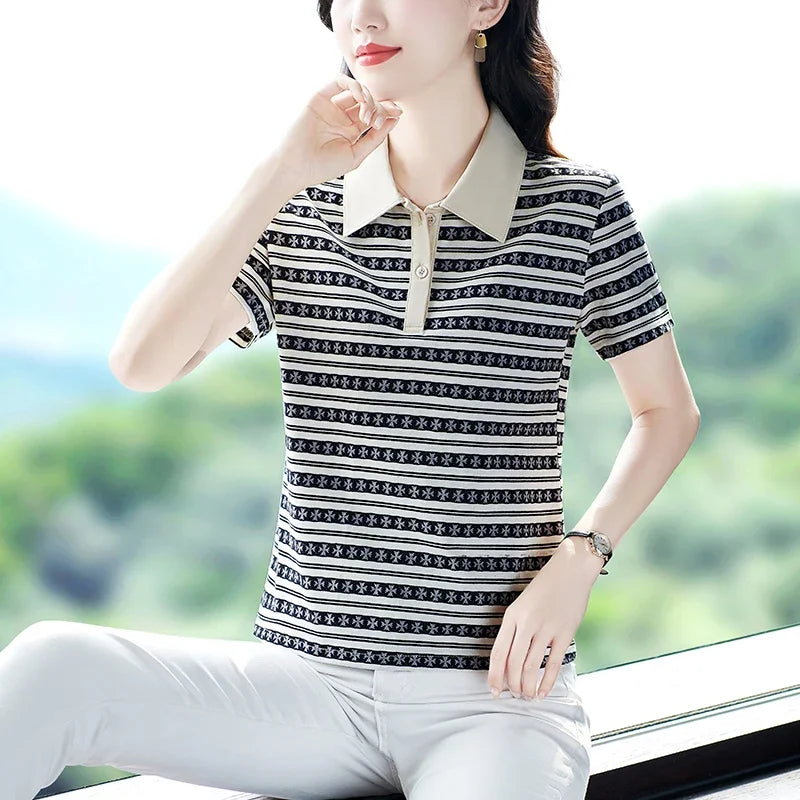 Moeroshe Casual Contrast Color Cotton Polo Shirt – Summer 2024 Collection