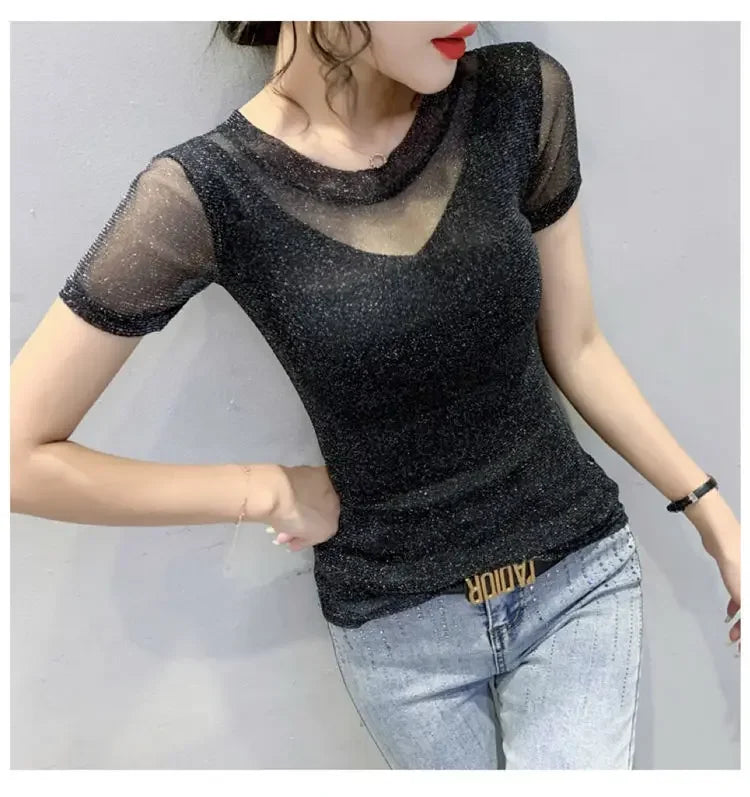 NoEnName_Null Women's Casual O-Neck Summer Tee – Solid Color, Slight Stretch, Short Sleeves