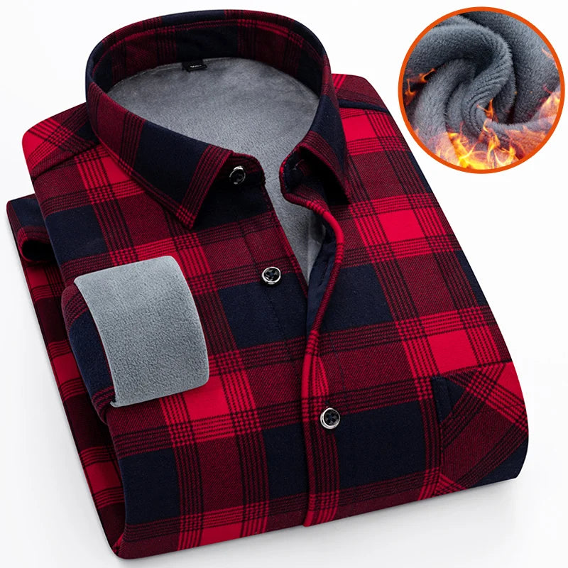 NoEnName_Null Men’s Casual Flannel Plaid Shirt - Full Sleeves, Turn-Down Collar, Perfect for Winter