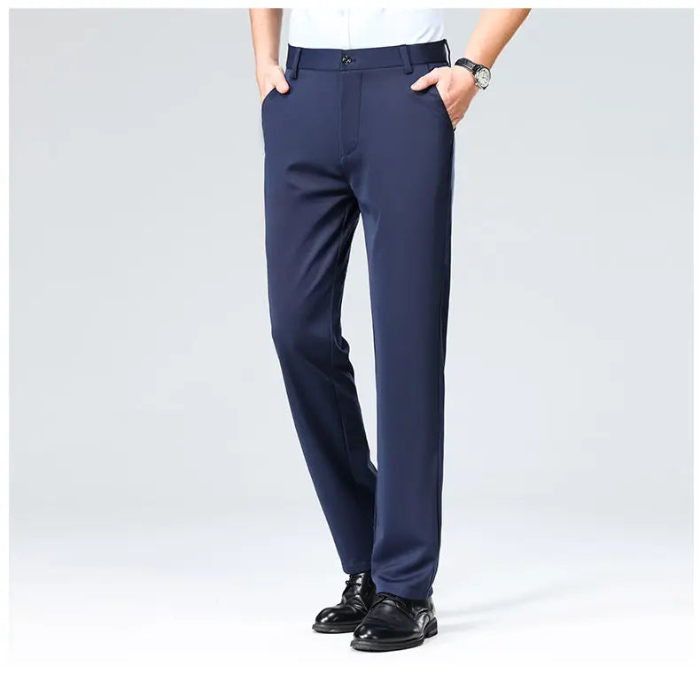 Men's Stretchy Casual Business Pants Spring Summer Breathable Full Length Home Work Trousers