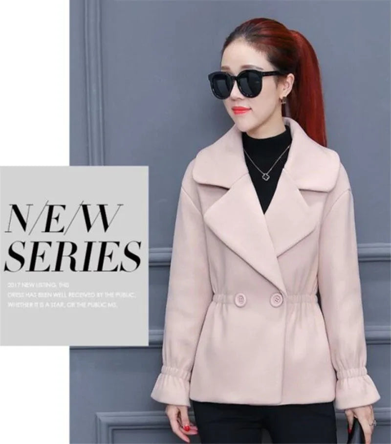 Elegant winter 100% wool Tops Female  coat for Autumn Winter Casual Short Jacket Double-Breasted Outerwear