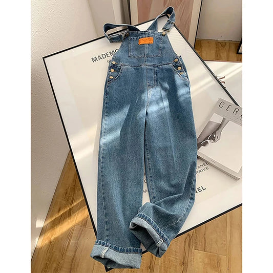 MEXZT Jumpsuits  Denim Overalls Vintage Loose Casual Wide Leg Jeans