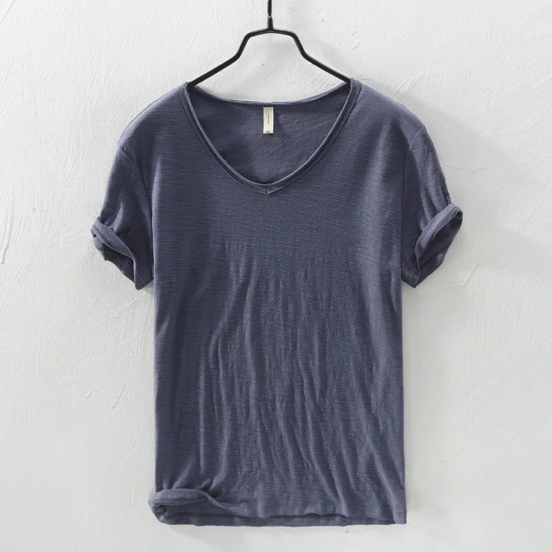 FAVOCENT Men’s V-Neck Bamboo Fiber Cotton-Polyester Casual Tee – Comfortable &amp; Stylish for Summer
