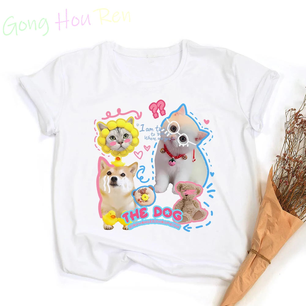 Gong Hou Ren Women’s Corgi Cartoon Graphic T-Shirt – Summer 2024 Collection