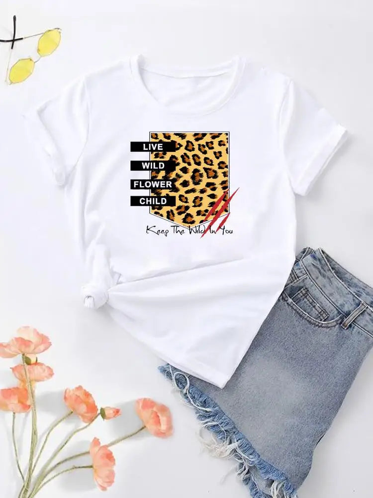 NoEnName_Null Women's Cartoon Print Casual O-Neck T-shirt – Summer Top