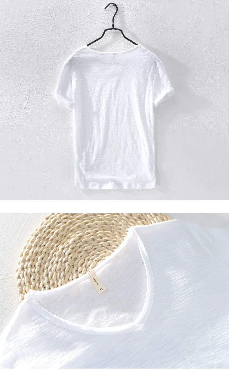 FAVOCENT Men’s V-Neck Bamboo Fiber Cotton-Polyester Casual Tee – Comfortable &amp; Stylish for Summer