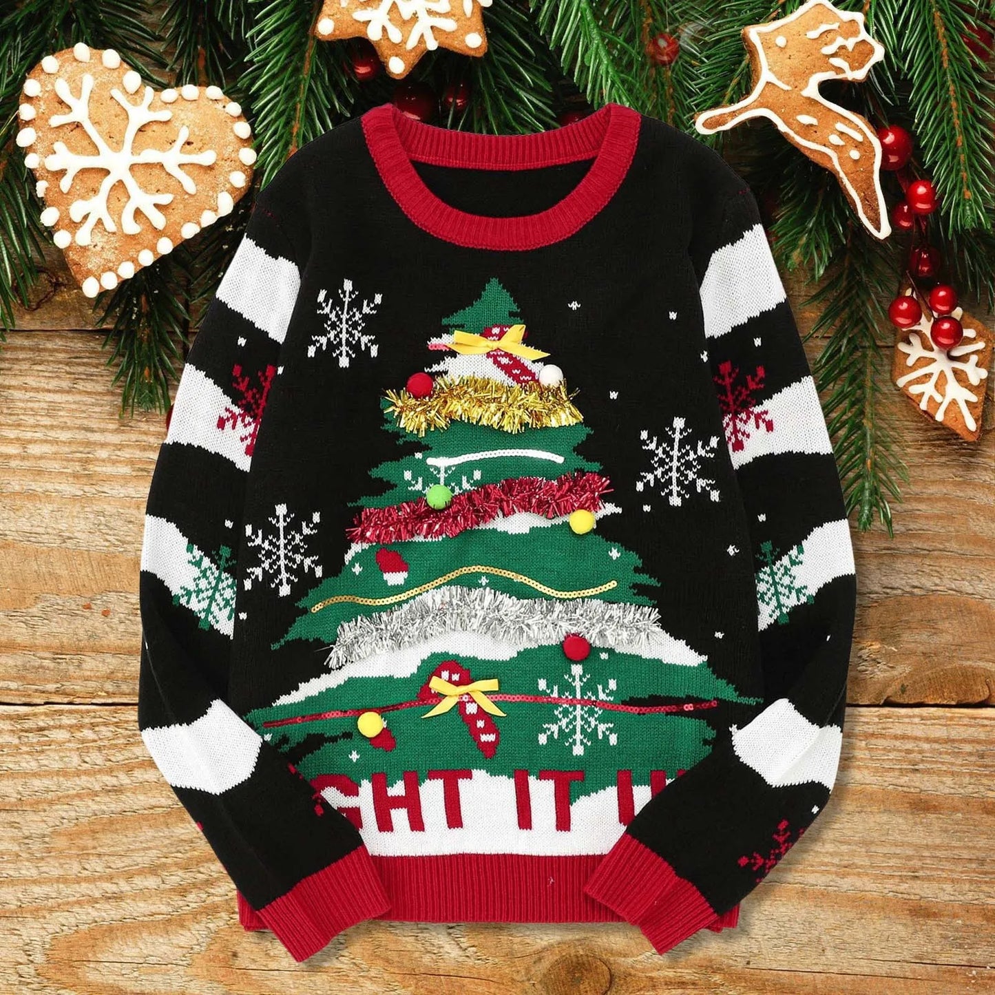 Women's Autumn and Winter New Christmas Casual Round Neck Embroidered Jumper.