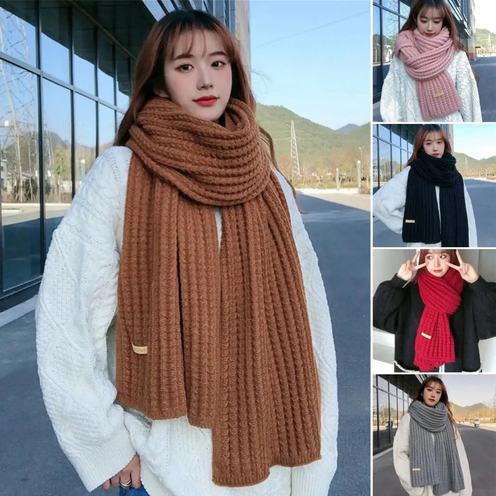 Winter Scarf Knitted Elastic Windproof Stay Warm Shawl Anti-shrink Lady School Outdoor Scarf