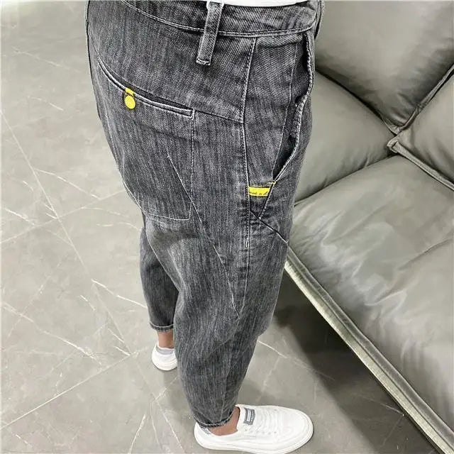 Fashionable Summer Autumn Luxury Cotton Trousers for Men Slim Solid Jeans with Stretch Classic Casual and Formal Wear Grey Jeans