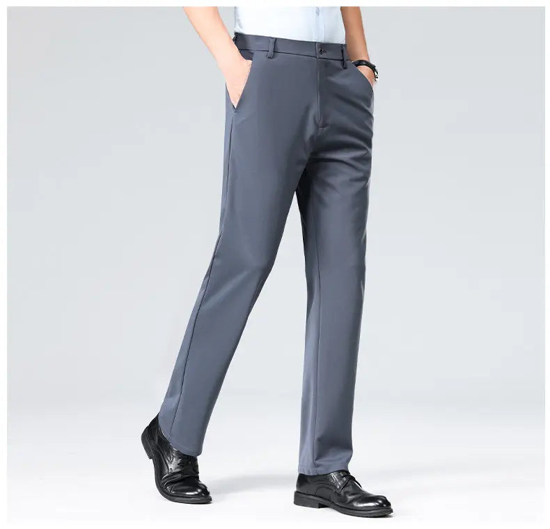 Men's Stretchy Casual Business Pants Spring Summer Breathable Full Length Home Work Trousers