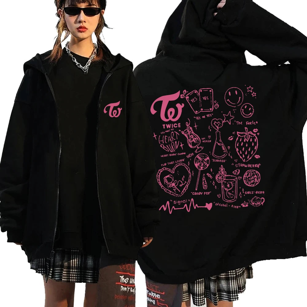 A  Printed Hoodie Sweatshirts Long Sleeve Streetwear Pullover Zipped  Up Hoodie winter clothes