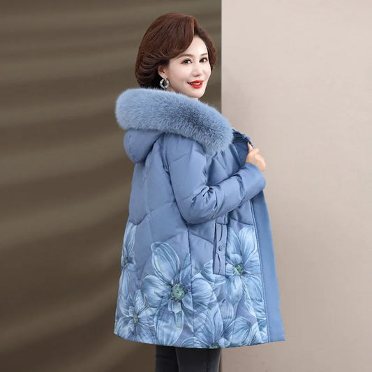 Women Winter Jacket Long Warm Thicken Cotton Padded Jacket Hooded  Middle Aged Women's Clothes