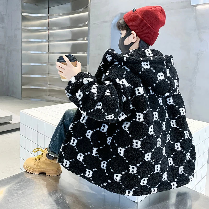 Teenage Warm Wool Jacket Zip Up Hoodie Blends Outerwear