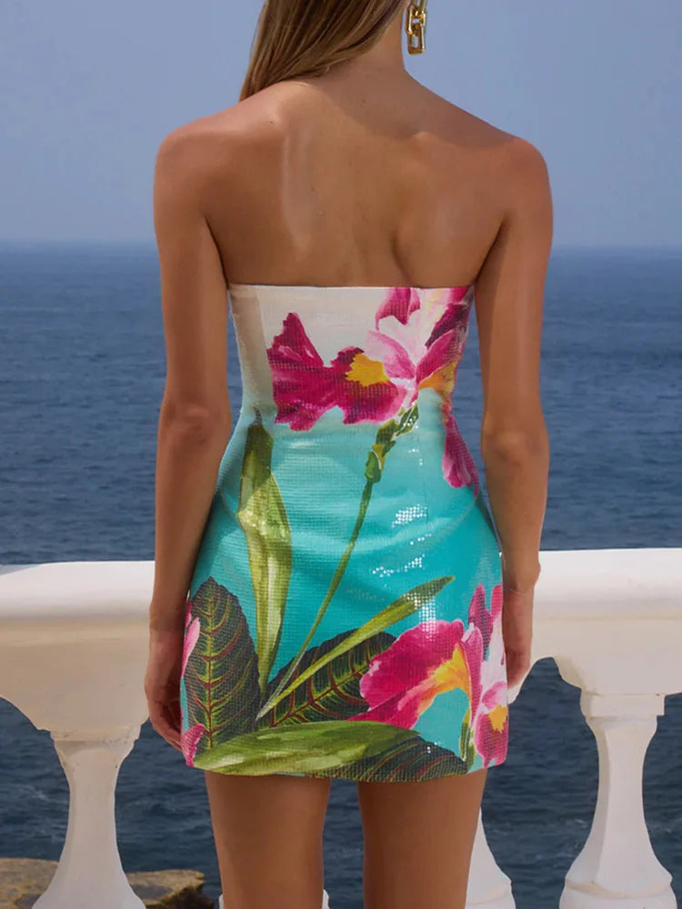 MAFIRRY Women's Sequined Strapless Beach Mini Dress (09650)