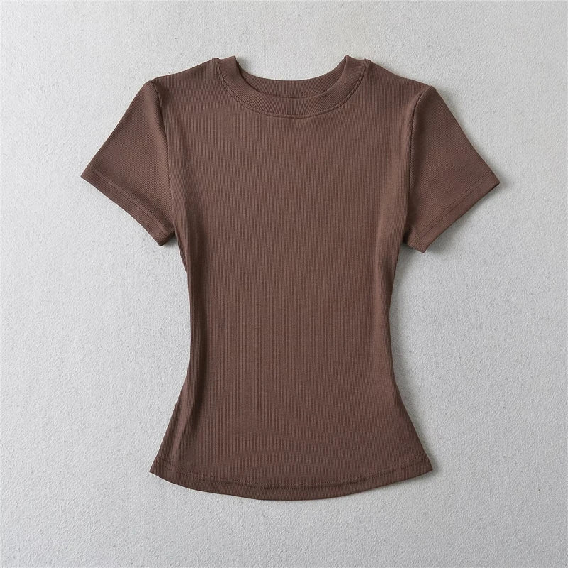 STVY Women's Slim Fit Solid Knit Tee with O-Neck - High Street Spring/Summer Top