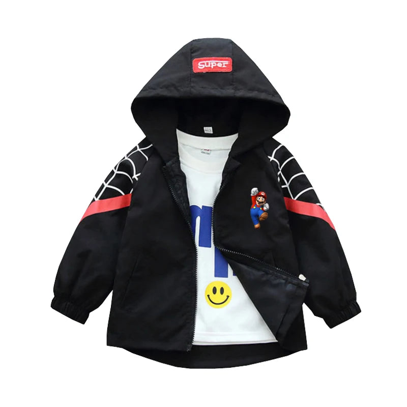 Spring Boys and Girls Cartoon Super Mario Zipper Hoodies Jacket for 1-10 Years