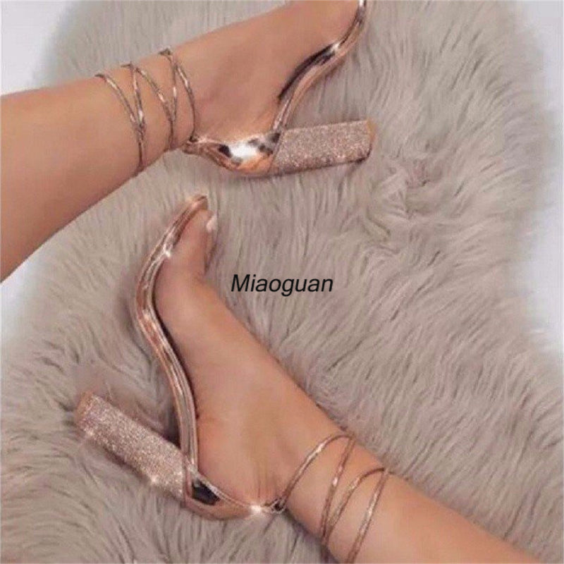 High Heels Women's Shoes Summer 2024 Rhinestone Bling Luxury Fashion Cross-tied Party Wedges Ladies Pumps Round Toe Comfortable