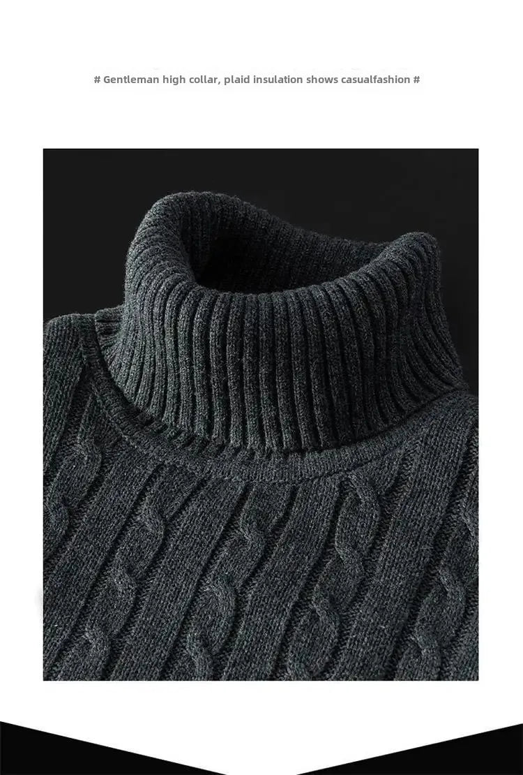 Men's Polo Turtle Neck Sweater Thick Cotton Knitted Top Fleece-Lined And Thickened Warm Bras Soft Winter Jumper