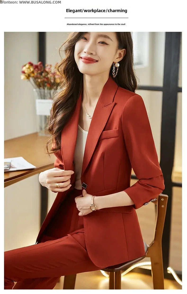 Busalong Autumn/Winter Women's Long Sleeve Professional Western-style Elegant Trousers for Interview Sales Workwear