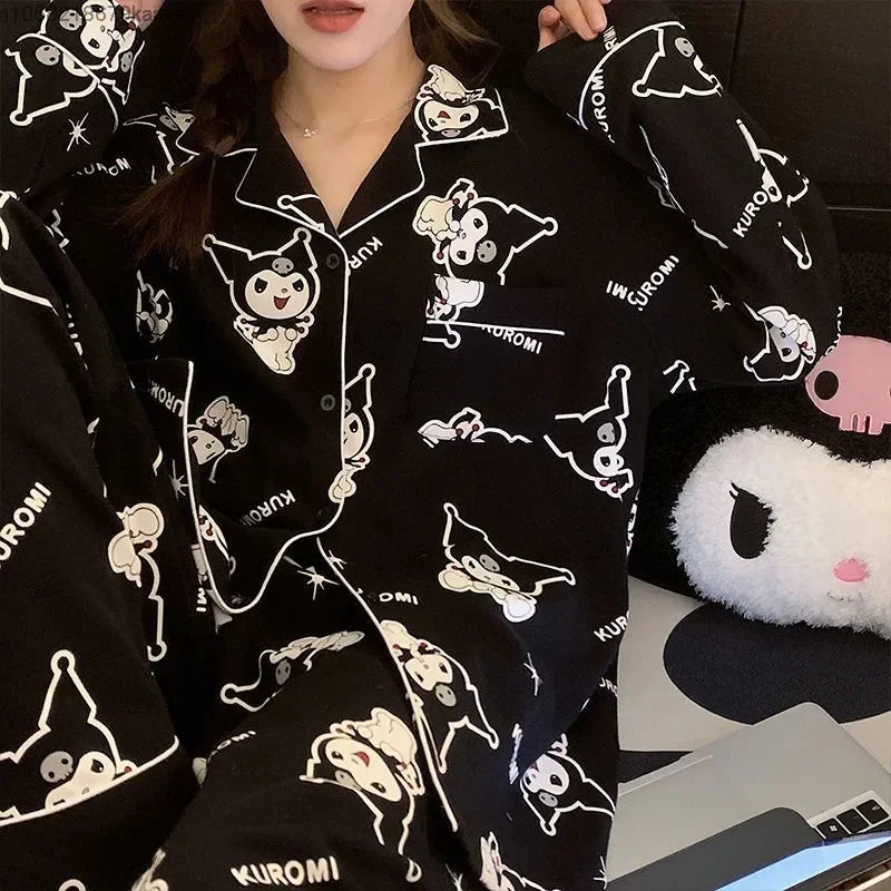 MINISO Sanrio Kuromi Cartoon Pajama Set - Y2K Couples Full-Length Home Clothes