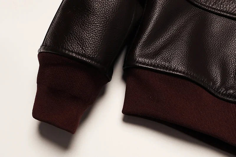 NoEnName_Null Men’s Military Style Cow Leather Jacket – Winter Outerwear with Zippers and Turn-Down Collar