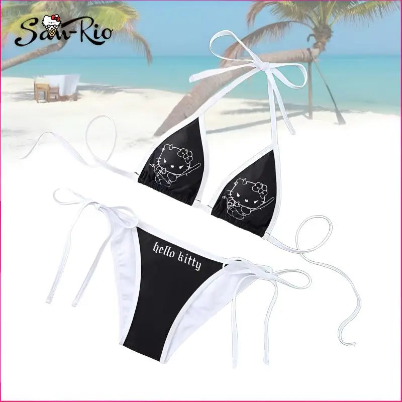 Hello Kitty Swimsuits Women Sexy Bikini Set 2Pcs Split Strap Adjustable Swimming Summer underwear.