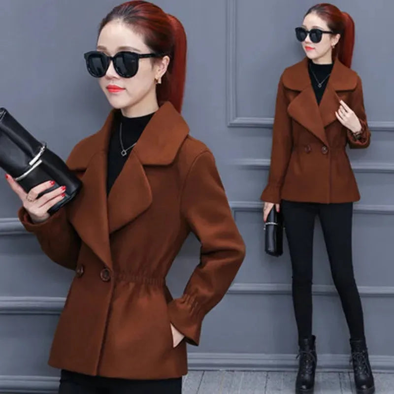 Elegant winter 100% wool Tops Female  coat for Autumn Winter Casual Short Jacket Double-Breasted Outerwear