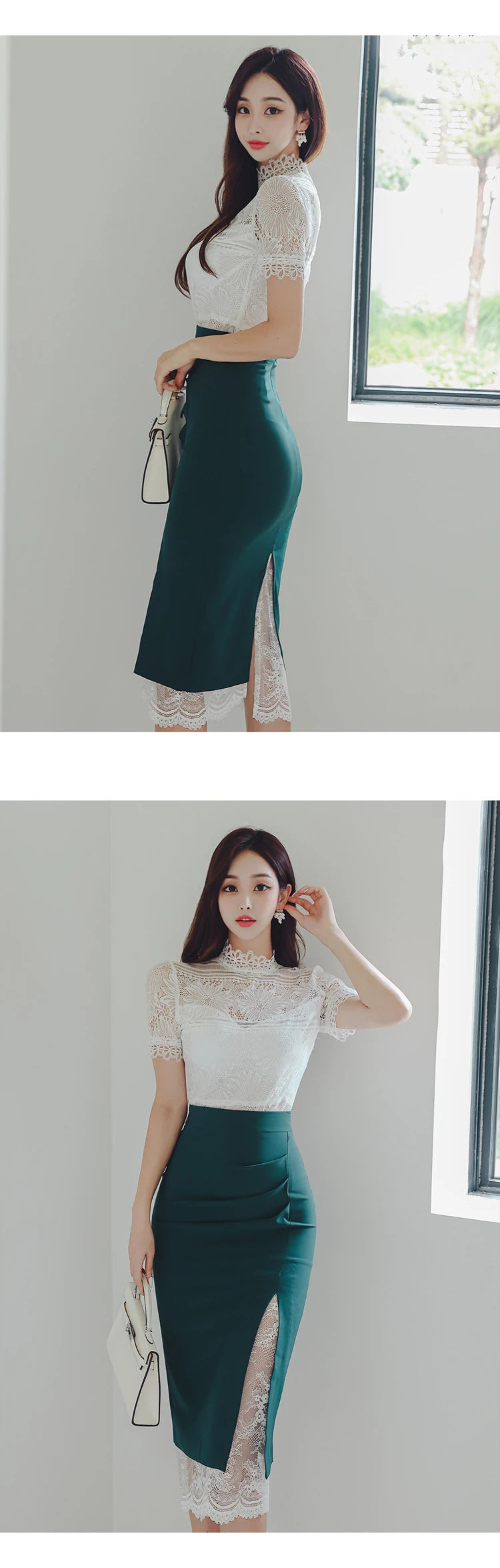 MingJieBiHuo Women's Vintage Slim Fit Lace Midi Dress – Stand Collar, Zipper Closure