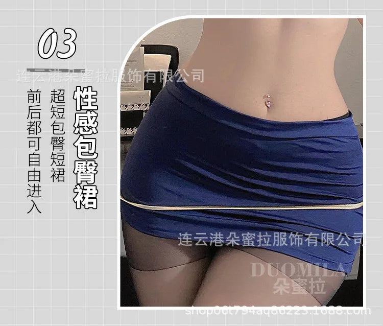 Sexy New Fun Underwear outfits for Women Full Hip Skirt Flight Attendant Uniform Temptation Secretary OL shorts Set women UB1N