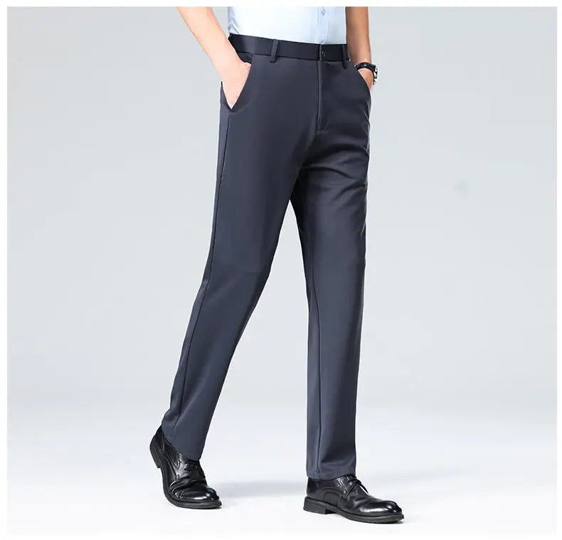 Men's Stretchy Casual Business Pants Spring Summer Breathable Full Length Home Work Trousers