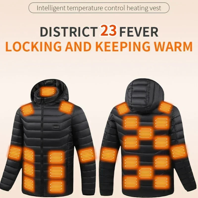 23 Areas Heated Jacket Men's Winter USB Electric Parkas Smart Self-Heating Clothes Women's Camping Ski Down Cotton Padded Coat